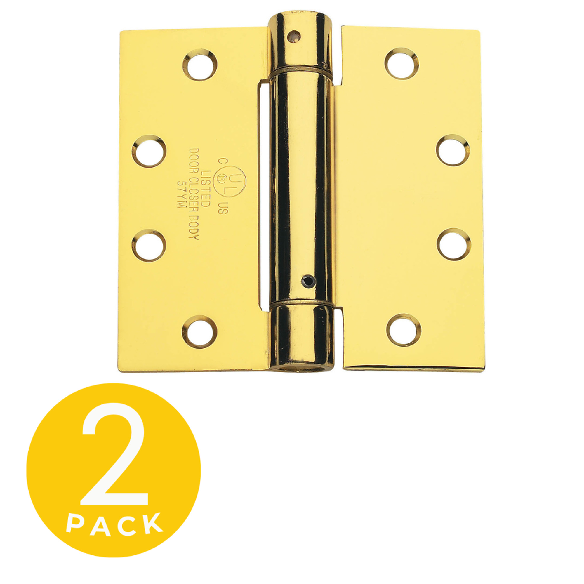 Global Door Controls Full Mortise Spring Hinges — 4in. x 4in., Bright Brass, Non-Removable Pin, 2-Pc. Set, Model# CPS4040-US3-M